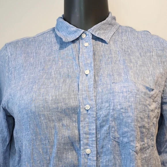 Gap 100% Linen Blue Button-Up Shirt Boyfriend Shirt - Picture 2 of 8
